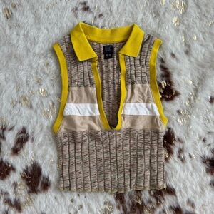 BDG Sleeveless Knit Polo with Yellow Trim